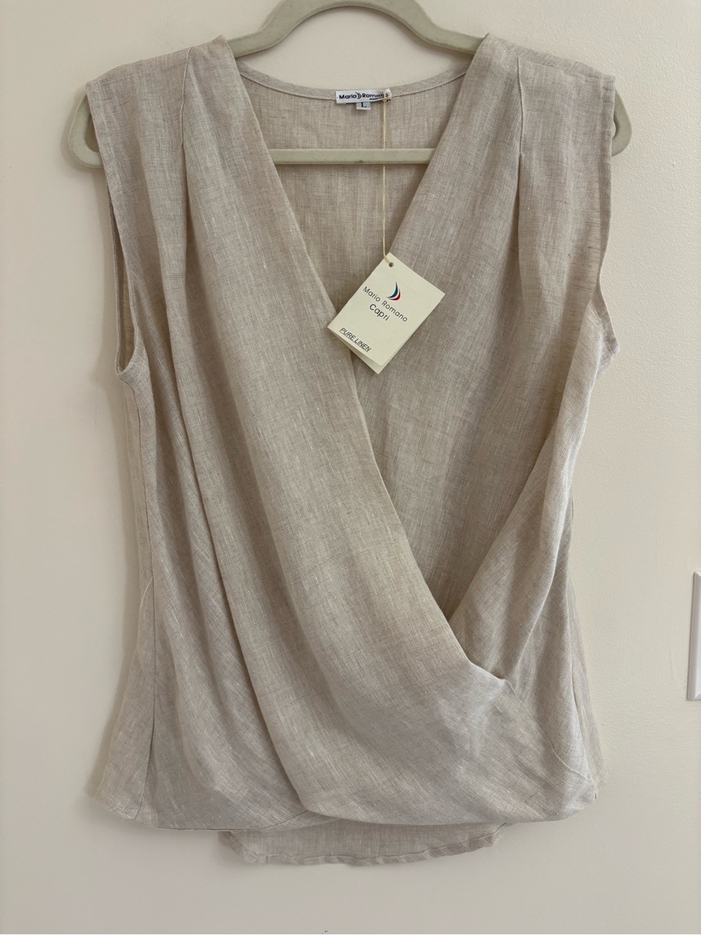 Mario Romano Capri 100% Linen Faux Wrap Top NWT Size Large Italian Luxury Resort